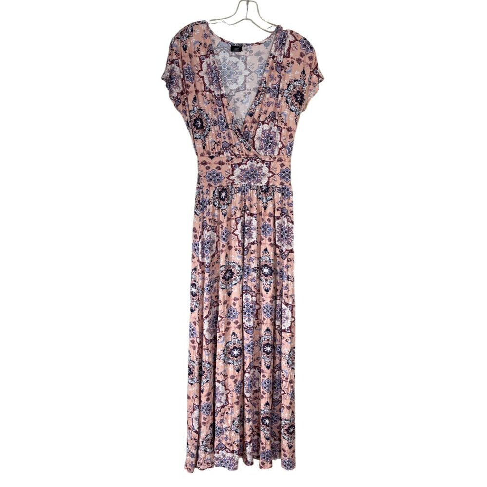 Agnes & Dora Knit Spencer Maxi Dress Cap Sleeve V-Neck Peach XS Extra Small